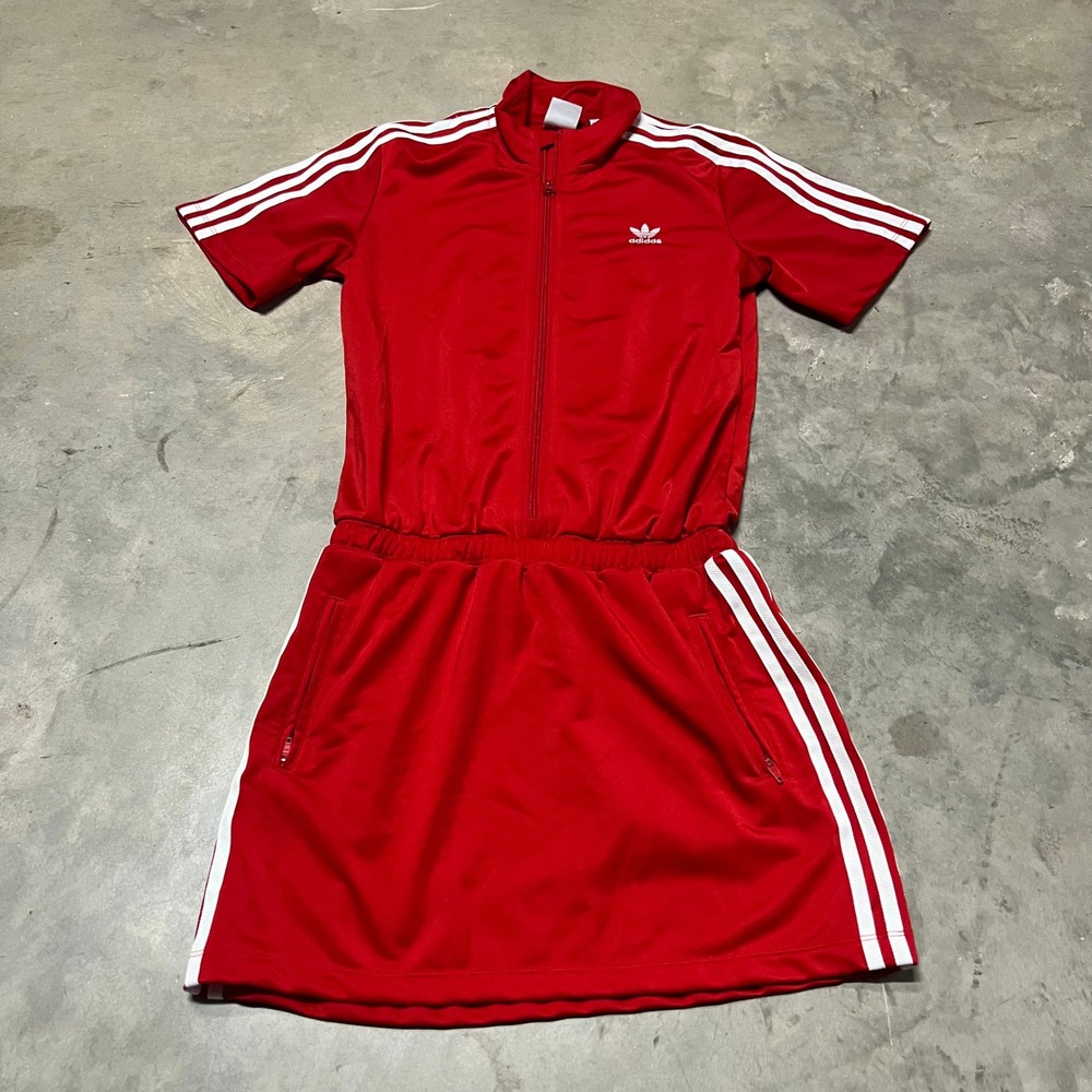 Adidas Originals Kids Red Track Dress Short Sleeve Trefoil JD3536 L 13-14Y